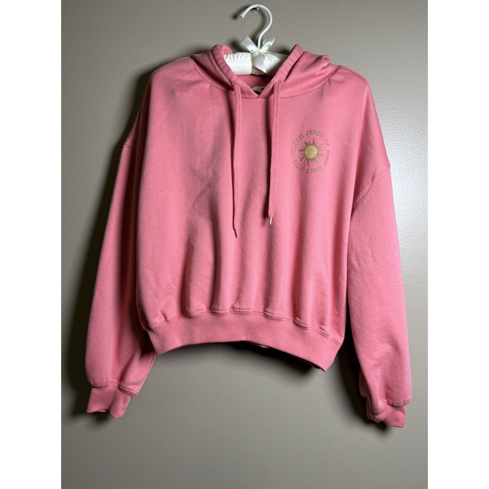 Billabong Women Salmon Pink Cropped Hoodie Golden State of Mind Sun Small